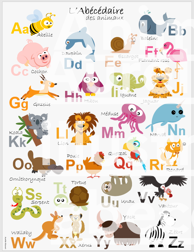 Affiche abécédaire des animaux - Poster alphabet pour enfant – Il